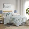 6 Piece Oversized Cotton Comforter Set with Throw Pillow Blue Queen