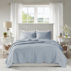 3 Piece Reversible Scalloped Edge Quilt Set Blue King/Cal King