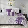 6 Piece Printed Cotton Quilt Set with Throw Pillows Taupe Grey/Purple Full/Queen