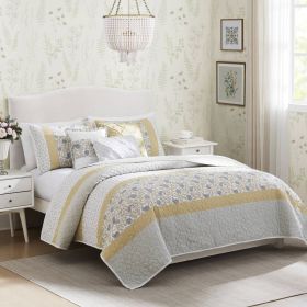 6 Piece Cotton Percale Quilt Set with Throw Pillows Yellow Full/Queen