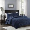 3 Piece Velvet Quilt Set Navy Full/Queen