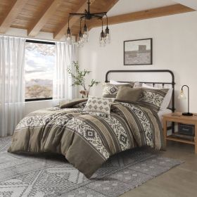5 Piece Stripe Herringbone Comforter Set with Throw Pillows Brown King/Cal King