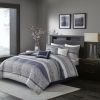 7 Piece Jacquard Comforter Set Navy Cal King
