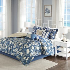 7 Piece Cotton Sateen Comforter Set Blue Queen