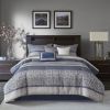 7 Piece Jacquard Comforter Set Navy Cal King