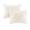 Tufted Cotton Chenille Medallion Fringe Coverlet Mini Set Off-White Twin/Twin XL
