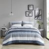 Stripe Comforter Set with Bed Sheets Blue/Grey Cal King