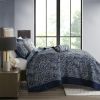 5 Piece Jacquard Bedspread Set with Throw Pillows Navy King