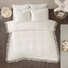 Tufted Cotton Chenille Medallion Fringe Coverlet Mini Set Off-White Twin/Twin XL