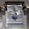 6 Piece Reversible Jacquard Quilt Set with Throw Pillows Navy King/Cal King