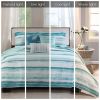 6 Piece Printed Quilt Set with Throw Pillows Aqua Full/Queen