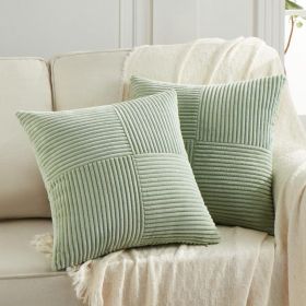 Corduroy Throw Pillow Covers 2 Pack, 14x14 Inch Sage Green Patchwork Cushion Cases For Couch, Sofa, Bed And Farmhouse Decor (Option: GREEN)