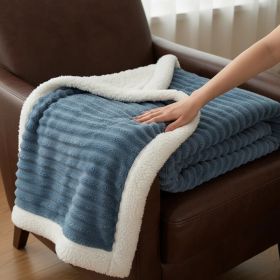 1PC Striped Plush Throw Blanket, Soft Fuzzy Warm Blanket For Sofa Couch Bedroom (Option: Dark Blue-59x79 inch)