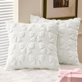 Pure White Bow Pillow Covers Coquette Room Decor 18x18 (Option: WHITE)