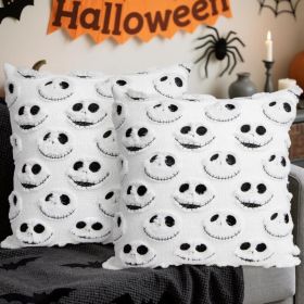 2PCS Halloween Pillow Covers 18x18 Inch,Nightmare Be Christmas Throw Pillow Cases,Halloween Decorations Soft Faux Fur Wool Couch Cushion Case For (Option: WHITE)