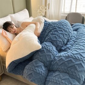 1PC Dual Sided Sherpa Comforter, Thick Warm Fleece Bed Blanket For All Season, Soft Plush Bedding For Bedroom (Option: Blue-90x90 in)