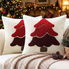 2Pcs Chenille Christmas Tree Pillow Covers 18x18, Red Holiday Decor (Option: red)