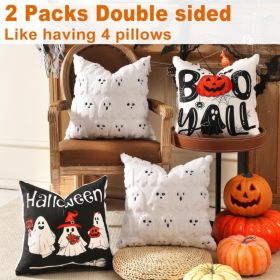 Halloween Pillow Covers 18x18 2Pcs Double Sided Cute Ghost Decor (Option: WHITE)