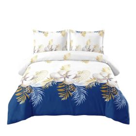 3 Piece Heavyweight Duvet Cover Set, Luxury 100% Microfiber Bedding with Hidden Zipper & 4 Corner Ties, Navy Blue and Gold Tropical Floral Botani (Option: Navy Blue and Gold Tropical Floral-Queen)