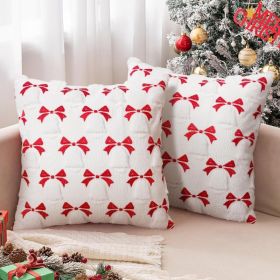 2Pcs Christmas Pillow Covers 18x18, 3D Jacquard Faux Fur Holiday Decor (Option: WHITE)