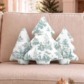 3 Pcs Sage Green Toile Christmas Tree Pillows Vintage Cushion Decor (Option: GREEN)