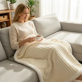 1PC Striped Plush Throw Blanket, Soft Fuzzy Warm Blanket For Sofa Couch Bedroom (Option: White-59x79 inch)