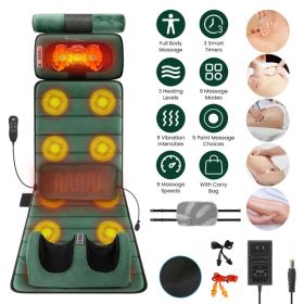 Full Body Massage Pad with Separable Shiatsu Neck & Foot Massagers, Adjustable Inflatable Waist Pillow 3 Heat Levels Custom Vibration Settings Fo (Option: GREEN)