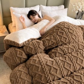 1PC Dual Sided Sherpa Comforter, Thick Warm Fleece Bed Blanket For All Season, Soft Plush Bedding For Bedroom (Option: Coffee-68x90 in)