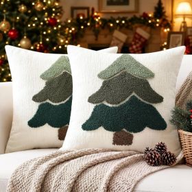 2Pcs Chenille Christmas Tree Pillow Covers 18x18, Green Holiday Decor (Option: GREEN)