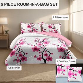 5-Piece Pink Cherry Blossom Bedding Set (Queen/King/Cal King) - Microfiber Quilt + Pillow Shams (Option: pink mei flower-CAL KING)