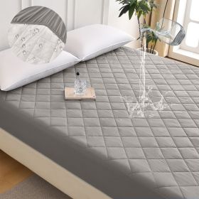Diamond Grid Ultrasonic Waterproof Mattress Protector, KING (Color: gray)