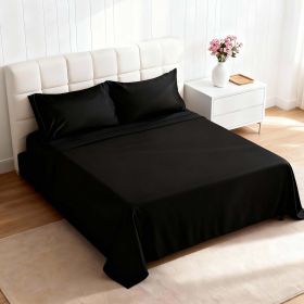 4pcs ultra-soft 85g sheet and pillowcase set, soft solid color, machine washable, suitable for all seasons, Christmas comfortable bedding set (Color: black, size: king(75.98''*79.92''))
