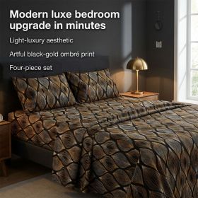 4pcs ultra-soft 85g brushed printed sheets and pillowcases, machine washable, suitable for all seasons (size: queen(59.84''*79.92''))