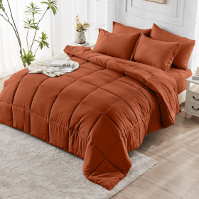 Burnt orange 2-Piece & 3-Piece Bedding Comforter Set – Twin/Queen/King – Soft Microfiber (Inclusion: Comforter *1+Pillowcase*1, size: Twin)