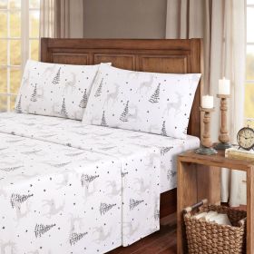 Kathy Ireland 100% Turkish Cotton Flannel Sheet Set (Color: Christmas Deer, size: King)