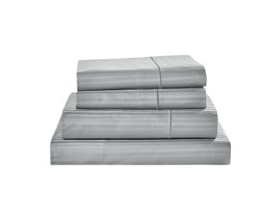 Kathy Ireland 500 Thread Count Damask Stripe Sheet Set (Color: Grey, size: CAL KING)