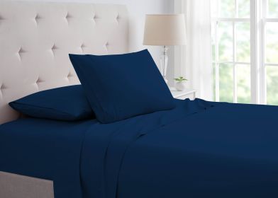 Bamboo 4 Piece Luxury 3 Line Embroidered Sheet Set (Color: Navy, size: Twin)