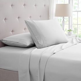 Bamboo 4 Piece Luxury 3 Line Embroidered Sheet Set (Color: Silver, size: Queen)