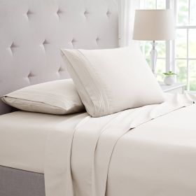 Bamboo 4 Piece Luxury 3 Line Embroidered Sheet Set (Color: Ivory, size: Queen)