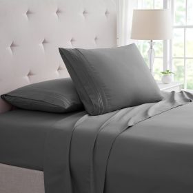 Bamboo 4 Piece Luxury 3 Line Embroidered Sheet Set (Color: Grey, size: King)