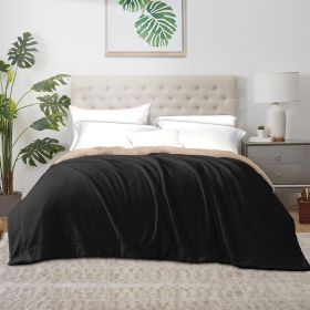 Heavyweight Crystal Velvet Blanket, 71" x 87" Ultra Soft Plush Bed Throw for Couch & Sofa, Reversible Sherpa Fleece & Double-Sided Warm Velvet Blanket (Color: Black + Beige, size: Queen)