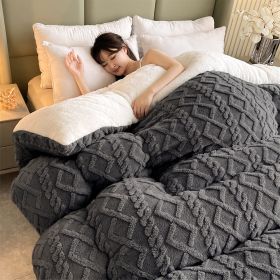 1PC Dual Sided Sherpa Comforter, Thick Warm Fleece Bed Blanket For All Season, Soft Plush Bedding For Bedroom (Option: Dark Grey-53x79 in)