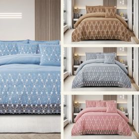 3-Piece Lace Embroidered Bedding Set (Queen/King/Cal King) - Quilted Microfiber Quilt + Pillow Shams (9 Colors) (Option: Pink-QUEEN)